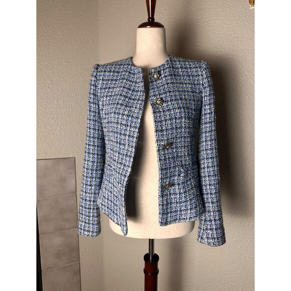 Zara Blue Blazer Tweed Jacket preppy - Picture 1 of 5